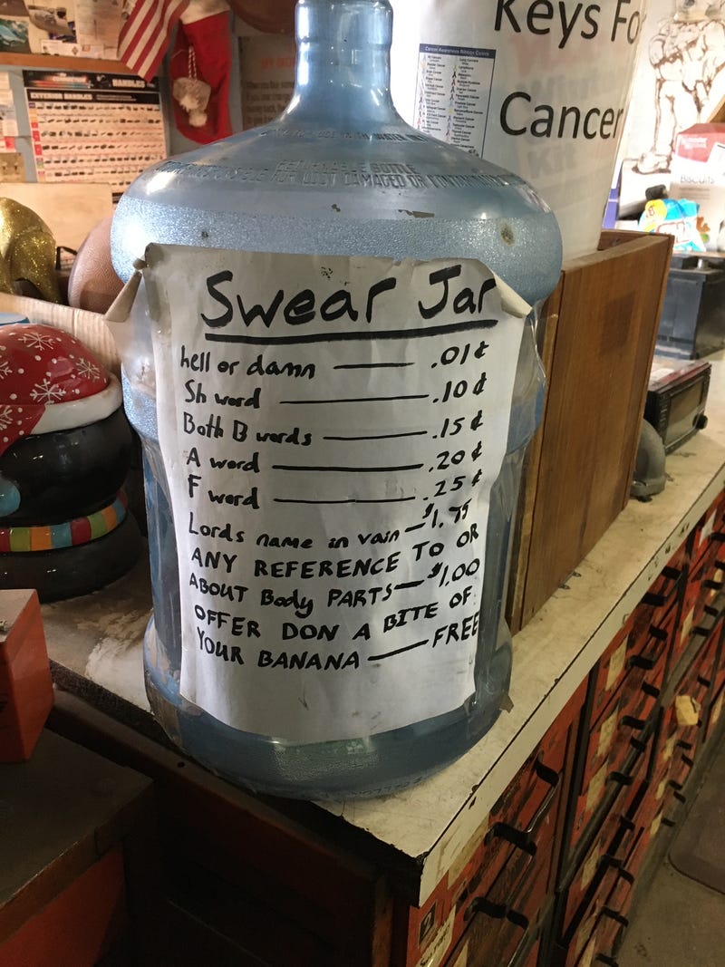 A “swear jar" set up in a Northwest Indiana business has netted a sweet donation to a homeless shelter.