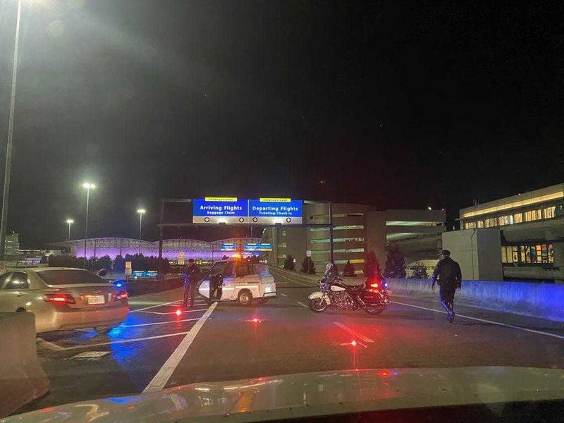 San Francisco police officers respond to alleged bomb threat at San Francisco International Airport on Friday, July 15, 2022.