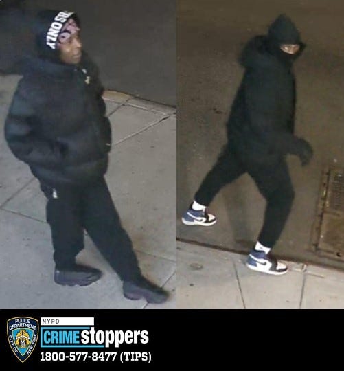Suspects wanted in relation to a series of armed robberis in Harlem on Feb. 29, 2024.