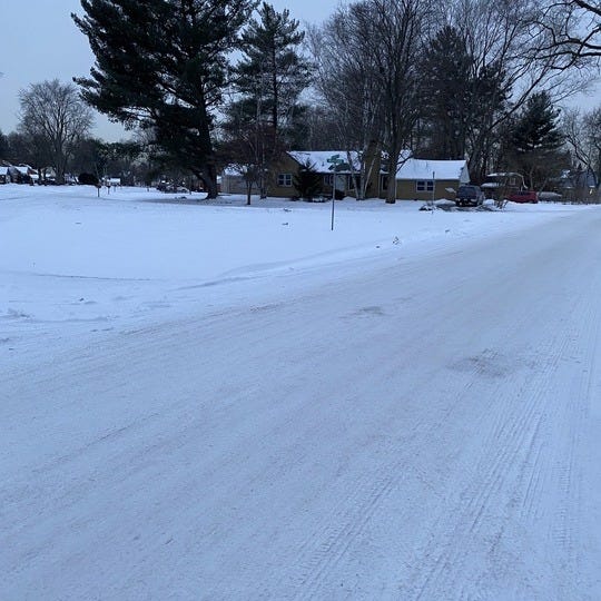 Snow covered street in Livonia