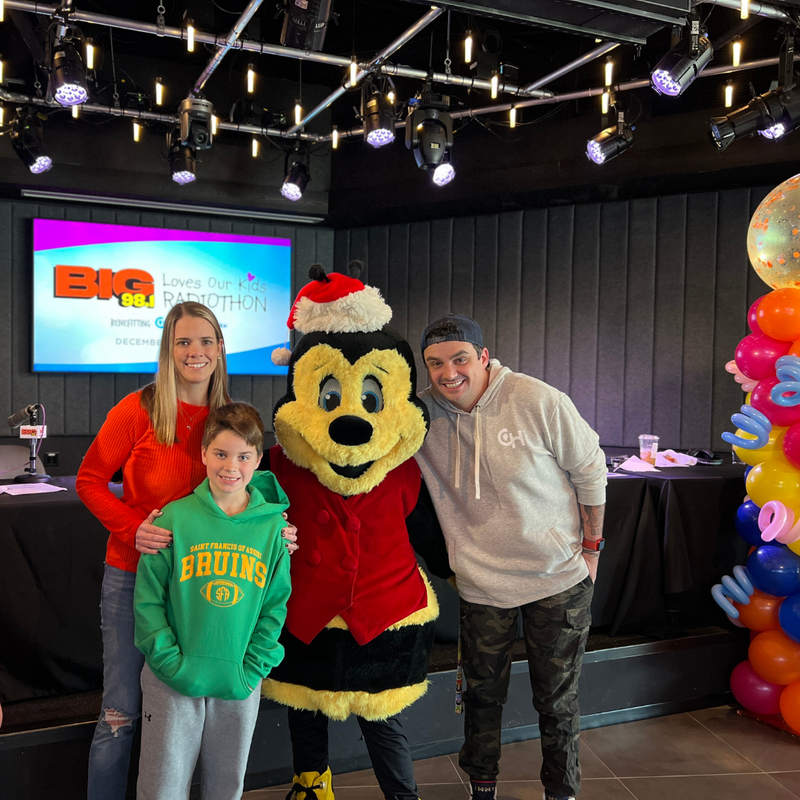 Wentworth Family, Buzzbee of B101.1, and Coop at 21st Annual BIG 98.1 Loves Our Kids Radiothon