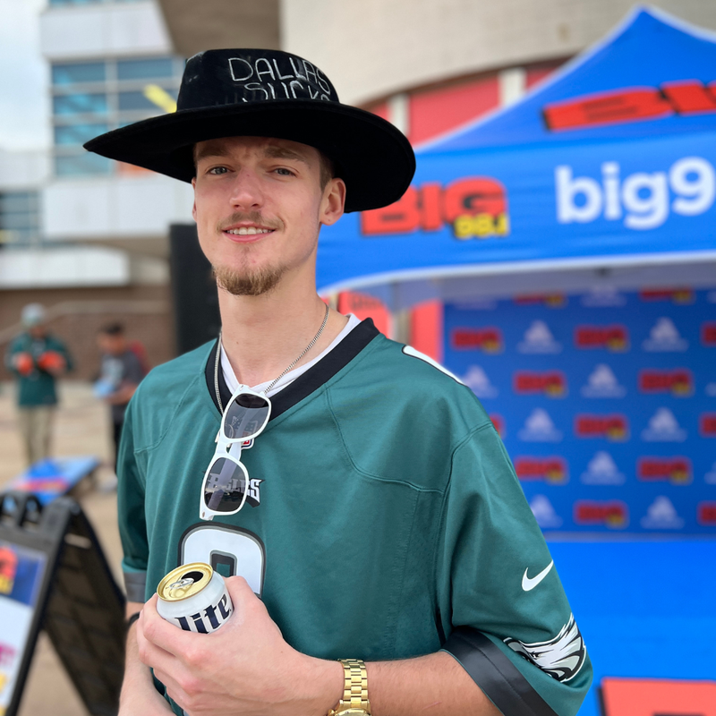 Eagles fans with BIG 98.1's Dallas Sucks hat before the Eagles vs. Cowboys game