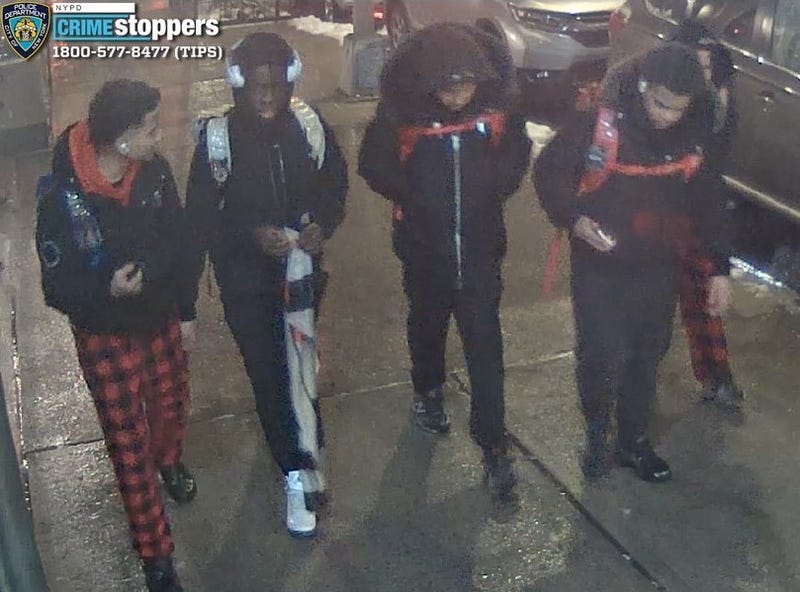 A  group of five suspects wanted for robbing a woman near Columbia University last month.