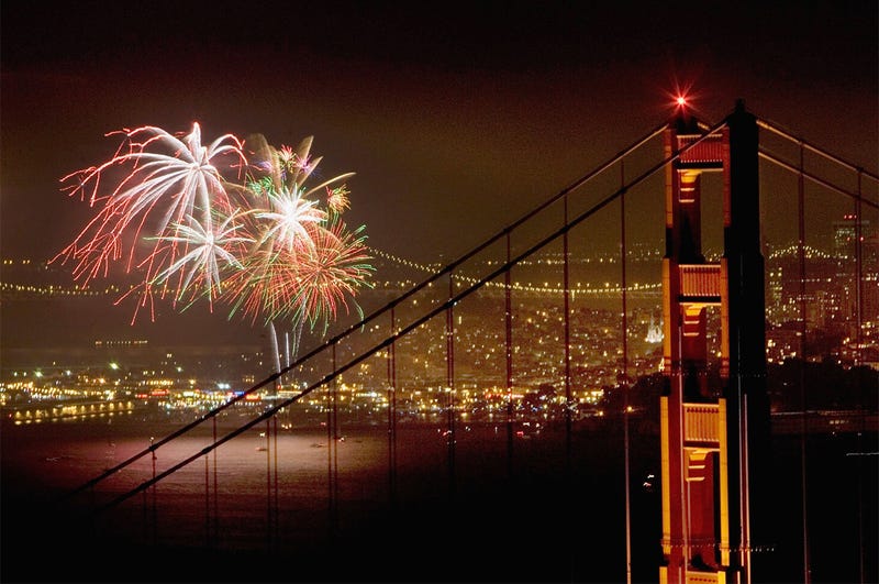 SAN FRANCISCO - JULY 4: Fireworks light up the Golden Gate Bridge and San Francisco Bay as Americans celebrate Independence Day on July 4, 2006 in San Francisco, California. (Photo by David Paul Morris/Getty Images)