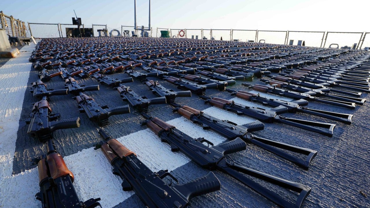 Navy intercepts more than 2,000 assault rifles shipped from Iran to Yemen