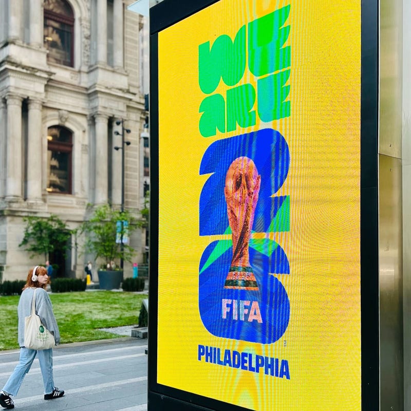 Philadelphia’s official World Cup branding features an image of the trophy superimposed on the number 26.