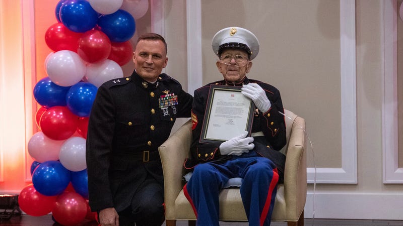 Marine Cpl. Roland Scarinci celebrates his 100th birthday