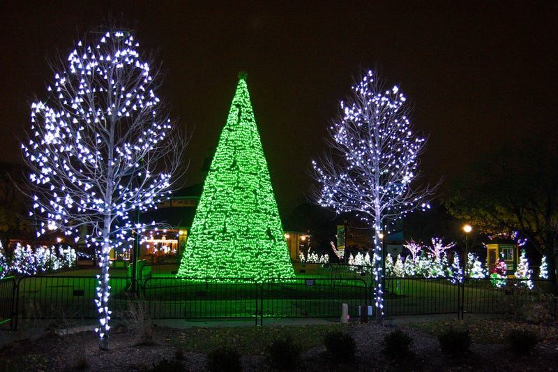 A 41-foot-tall tree, located inside Brookfield Zoo's north entrance, is adorned with thousands of brilliantly colored LED lights and choreographed to seasonal tunes during the 40th annual Holiday Magic®. 