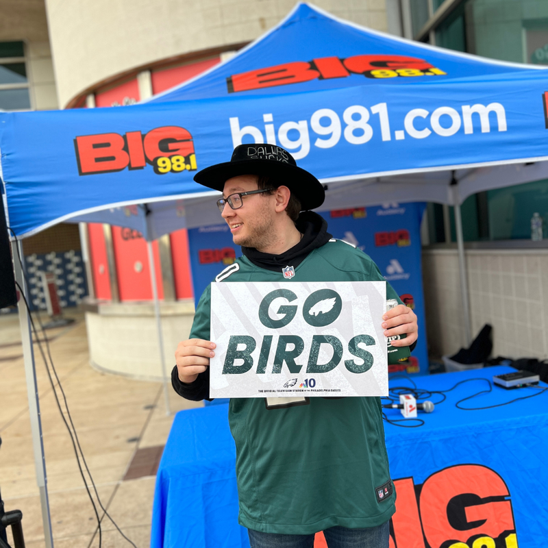 Eagles fans with BIG 98.1's Dallas Sucks hat before the Eagles vs. Cowboys game
