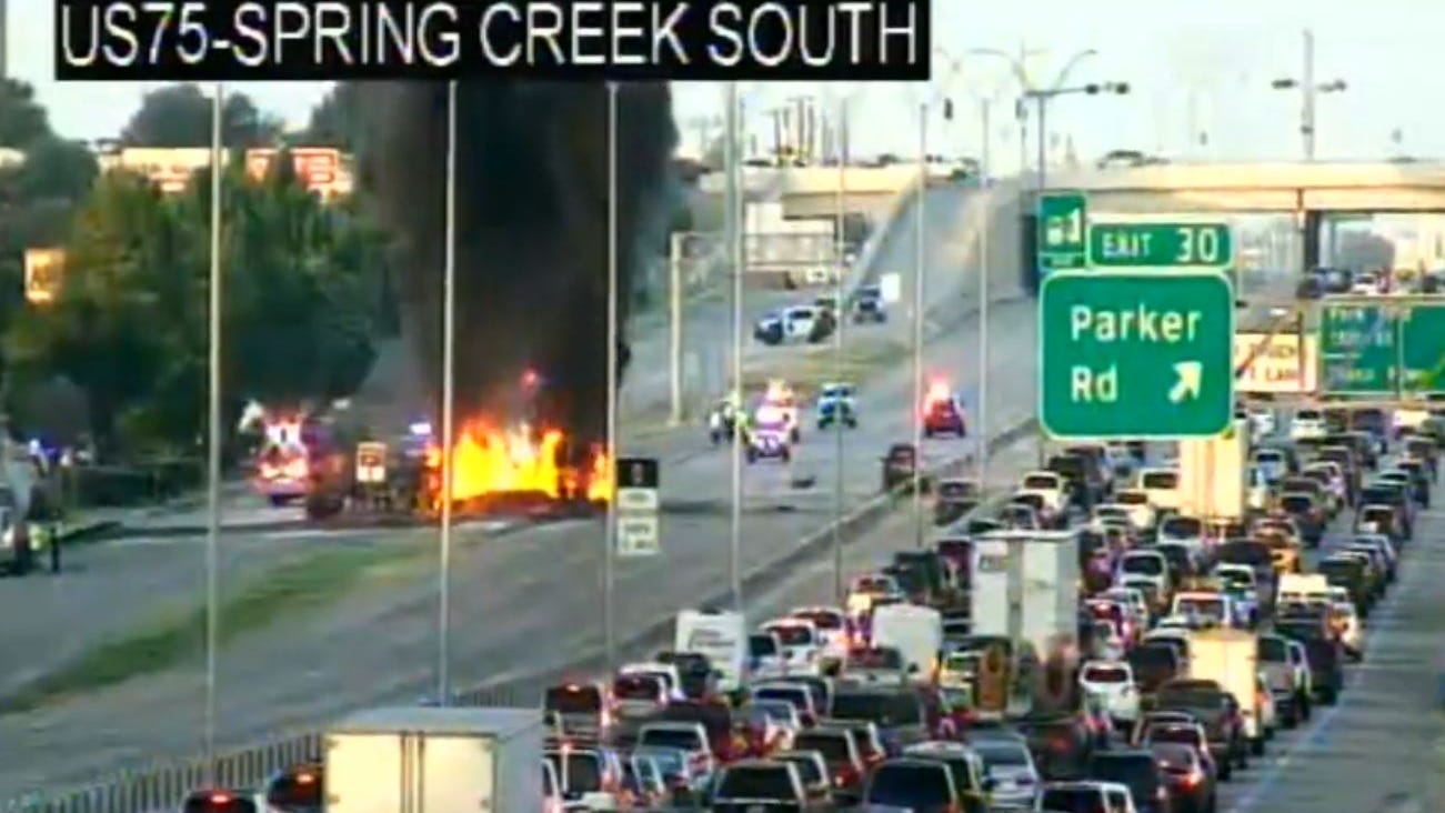 Tanker truck crash shuts down Hwy 75 in Collin County, injures two