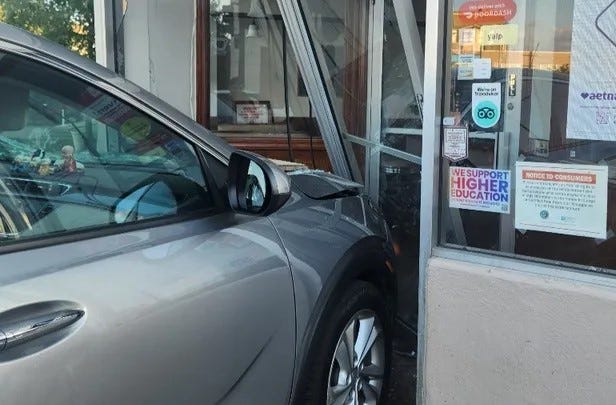 A photo shared by the owners of Alexander's Diner in Edgewater shows the aftermath of a car crash that has prompted the restaurant to close for the foreseeable future.