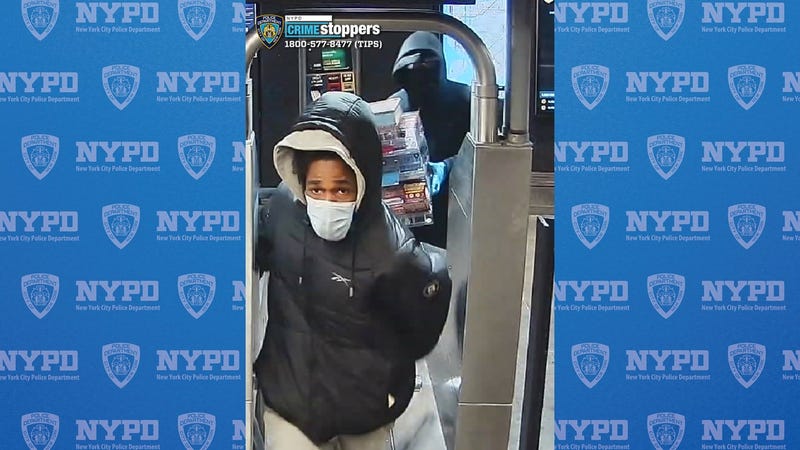 Police are searching for suspects who robbed two NYC businesses and made off with nearly $7,000 in lottery tickets in the last several weeks.