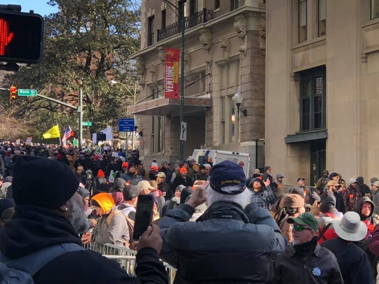Crowd on Ninth Street during Gun-Rights Rally at State Capital on Janaury 20, 2020. (Matt Demlein, WRVA)