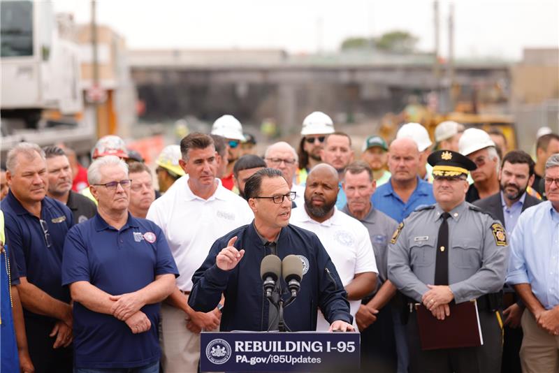 Gov. Josh Shapiro promises crews will work around the clock to reopen I-95 "as soon as possible."