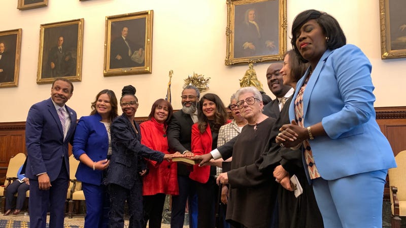 The new Philadelphia Board of Education poses after taking the oath.