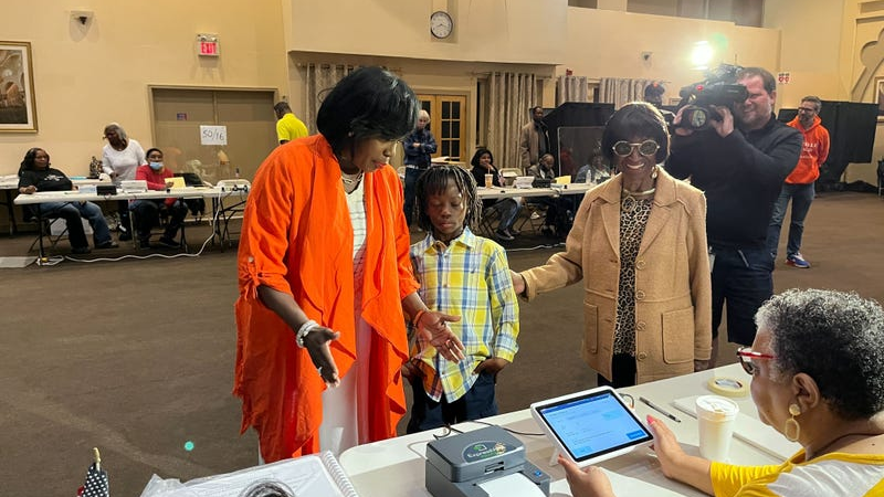 Cherelle Parker brought her son, Langston, and her mentor, former City Councilmember Marian Tasco, with her when she voted in the May 16, 2023, primary that secured her status as the a Democratic candidate for mayor
