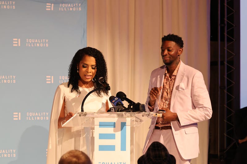 Metropolitan Water Reclamation District of Greater Chicago Commissioner Precious Brady-Davis speaks at Equality IL Pride Kick off at Venue West.