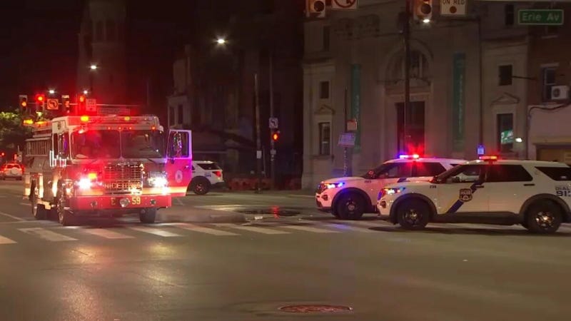 First responders arrive on the scene of a deadly hit-and-run at Broad Street and Erie Avenue early Sunday morning.