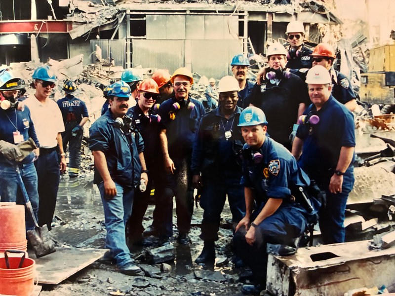 Philadelphia police officers at Ground Zero in the aftermath of the 9/11 terrorist attacks. 