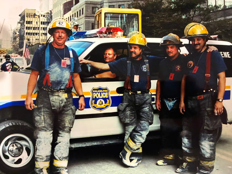 Philadelphia police officers at Ground Zero in the aftermath of the 9/11 terrorist attacks. 