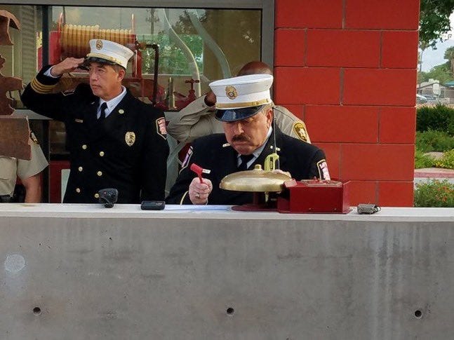 A Beelzebub's is struck to remember first responders who died in the 9-11 terror attacks