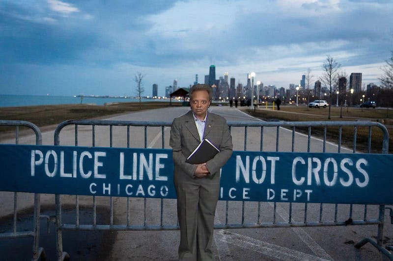 Mayor Lightfoot says hat’s off to Danny Martinez, the artist who first came up with the first of the memes, showing a glowering Mayor Lightfoot superimposed in front of a police barrier blocking access to the lakefront