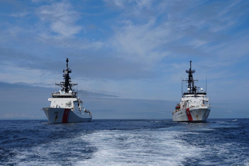 FILE: U.S. Coast Guard Cutter Munro (WMSL 755) and the U.S. Coast Guard Cutter Alex Haley (WMEC 38) steam alongside while patrolling the Gulf of Alaska, July 5, 2025.