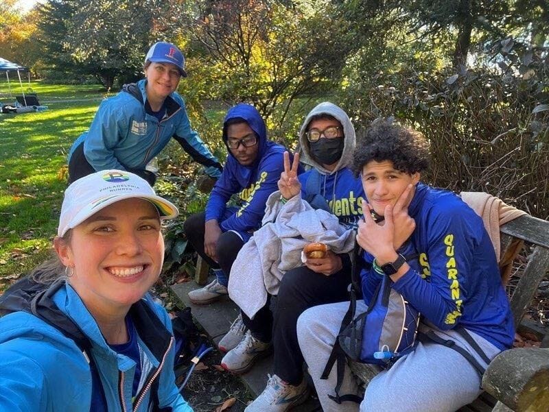 Kaley Lankford and a group of Frankford High School students participating in the Philadelphia Marathon and related races through Students Run Philly Style.