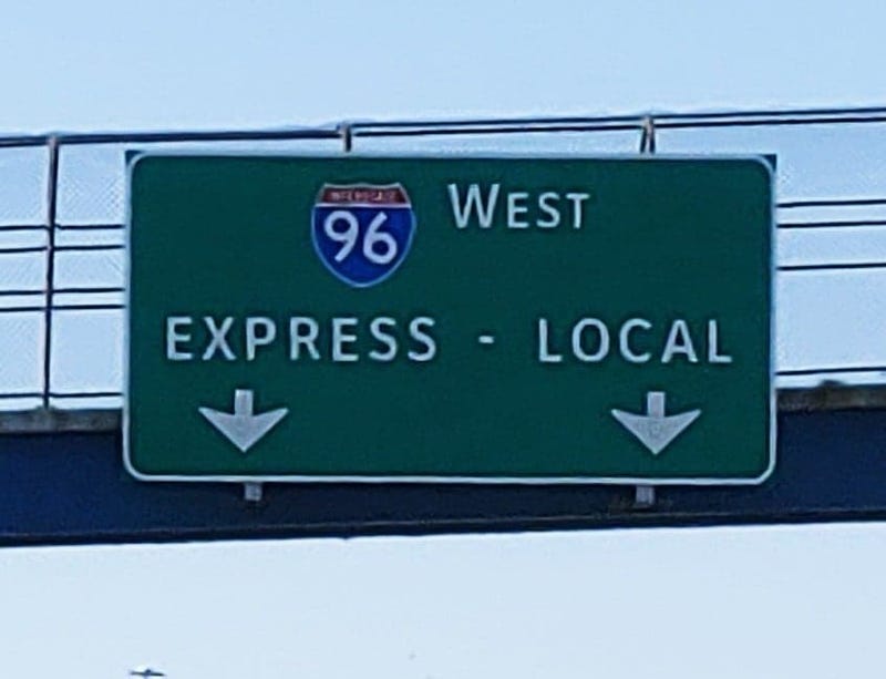 Sign for I-96 local lanes