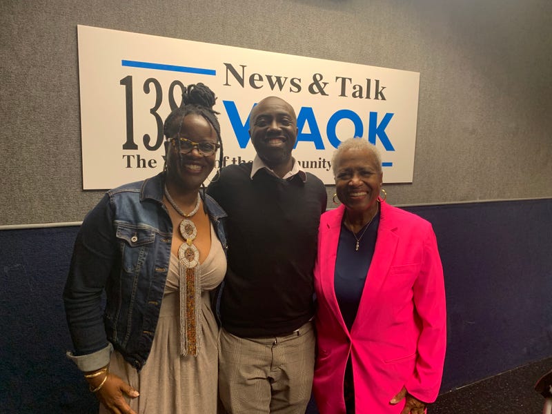(L to R) Michelle Dawes Birt, Sean Garvey, & Monica Pearson discuss news broadcasting and mental health