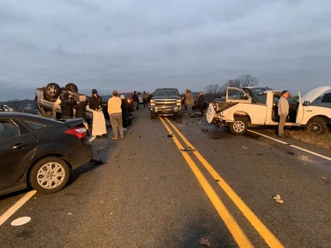 Slick conditions in Central West Michigan caused a major mess Wednesday morning as dozens of vehicles crashed after losing control on an I-94 overpass.