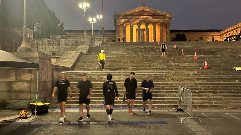 Athletes near the end of their "Rocky Run" on early Sunday, Sept. 22.