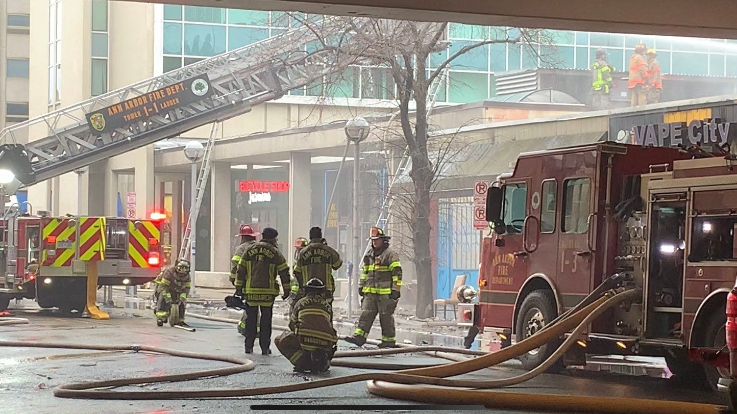 Three-alarm fire destroys building with restaurant, vape shop in downtown Ann Arbor