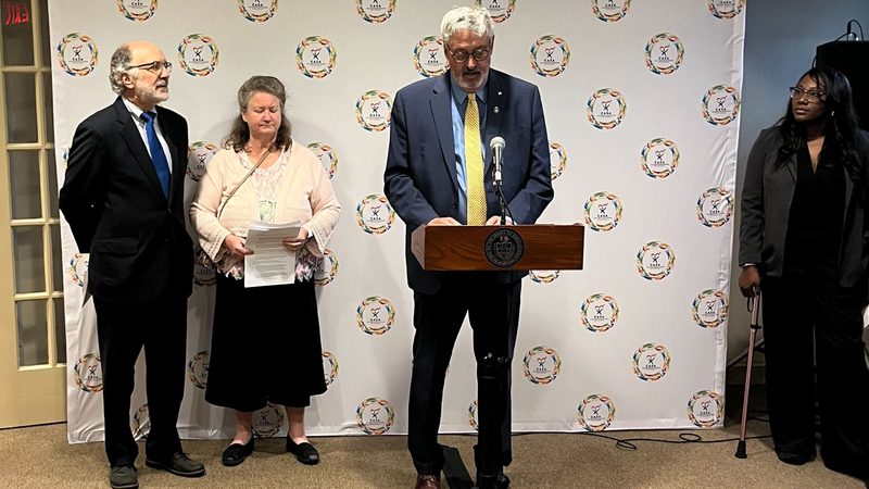 PA State Senator Tim Kearney speaks at an event in Media celebrating the passage of Act 23.