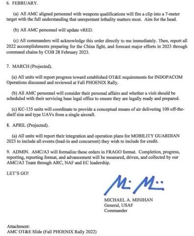 Gen. Minihan memo
