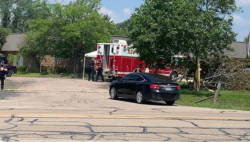 Emergency crews on the scene of a shooting in Saline on Thursday.