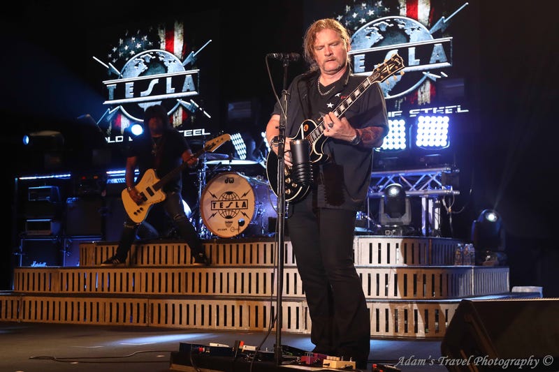 Photo of rock band Tesla performing on-stage