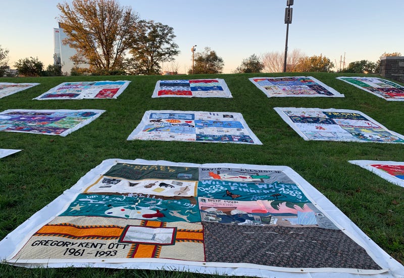 Pieces of the AIDS Quilt were displayed in front of the Philadelphia Museum of Art for the 35th annual AIDS Walk Philly.