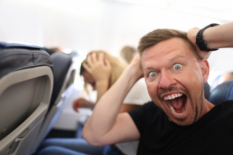 airline passenger freaking out on plane
