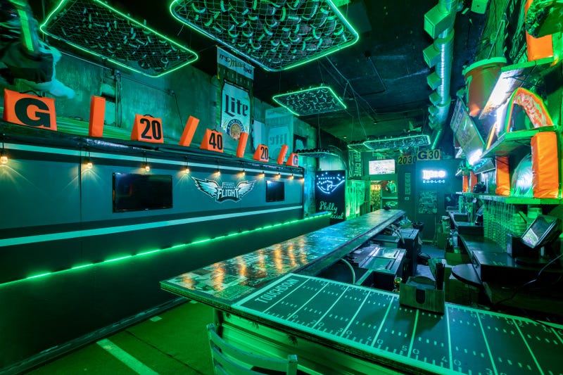 Inside Tinsel Takes Flight, a pop-up bar themed for the Eagles during their run through the 2022-23 NFL Playoffs.