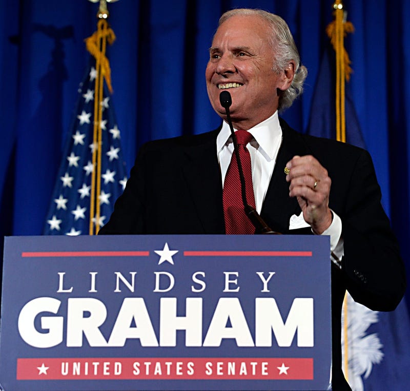 The South Carolina Republican Party hosted an election night watch party with U.S. Sen. Lindsey Graham (R-SC) at the Pastides Alumni Center in downtown Columbia as results came in Tuesday night. S.C. Gov. Henry McMaster reacts to the news of the race being called for Graham as the winner.