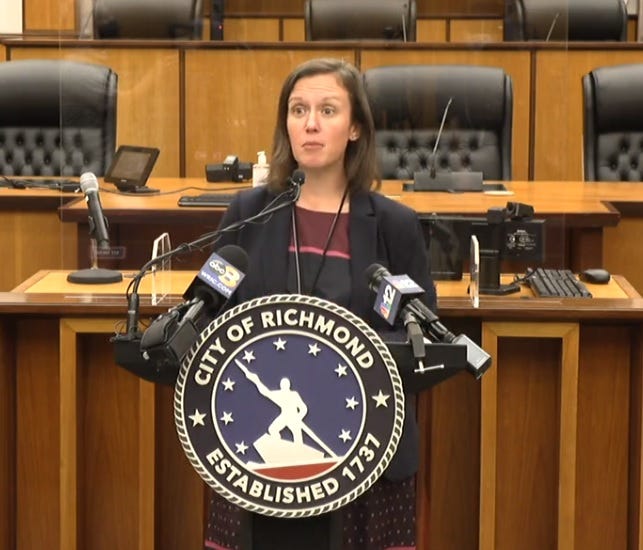 Amy Popovich of the Richmond Health District speaks during a news conference