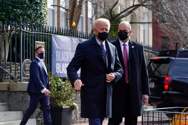 President Joe Biden departs after attending Mass at Holy Trinity Catholic Church, Sunday, Jan. 24, 2021, in the Georgetown neighborhood of Washington. (AP Photo/Patrick Semansky)