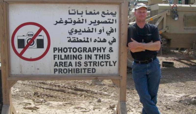 In this undated photo Mark Frerichs, a contractor from Illinois, poses in Iraq in this undated photo obtained from Twitter that he would include with his resume when job hunting. Frerichs was abducted in Afghanistan in January 2020. On the one-year anniversary of Frerichs’ abduction, family members and other supporters are urging the Biden administration to not withdraw additional troops without the Navy veteran being released from captivity. Frerichs was abducted one year ago Sunday while working in the country on engineering projects. U.S. officials believe he is in the custody of the Haqqani network, though the Taliban has not publicly acknowledged holding him. (Twitter via AP)