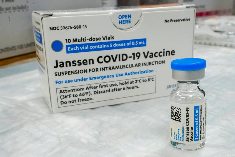 In this Thursday, April 8, 2021 file photo, the Johnson & Johnson COVID-19 vaccine sits on a table at a pop up vaccinations site the Albanian Islamic Cultural Center, in the Staten Island borough of New York. The U.S. is recommending a “pause” in administration of the single-dose Johnson & Johnson COVID-19 vaccine to investigate reports of potentially dangerous blood clots.