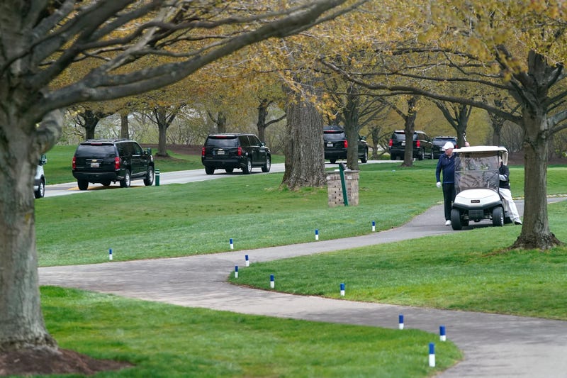 President Joe Biden's motorcade arrives at Wilmington Country Club, Saturday, April 17, 2021, in Wilmington, Del. Biden is spending the weekend at his home in Delaware