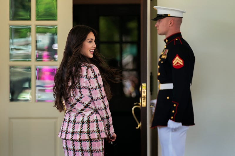 Actress Olivia Rodrigo glances as she enters the West Wing of the White House, Wednesday, July 14, 2021.
