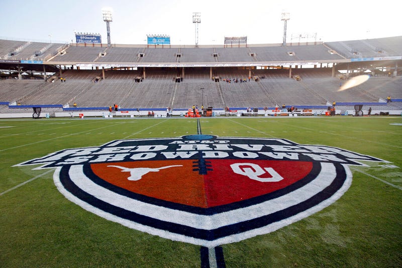 The Red River Showdown logo is displayed on the field of the Cotton Bowl