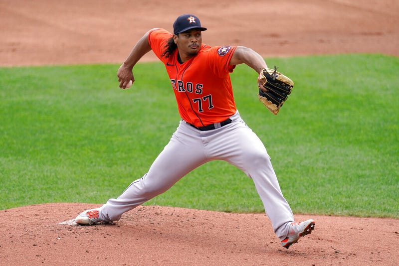 Astros starting pitcher Luis Garcia throws during the first inning