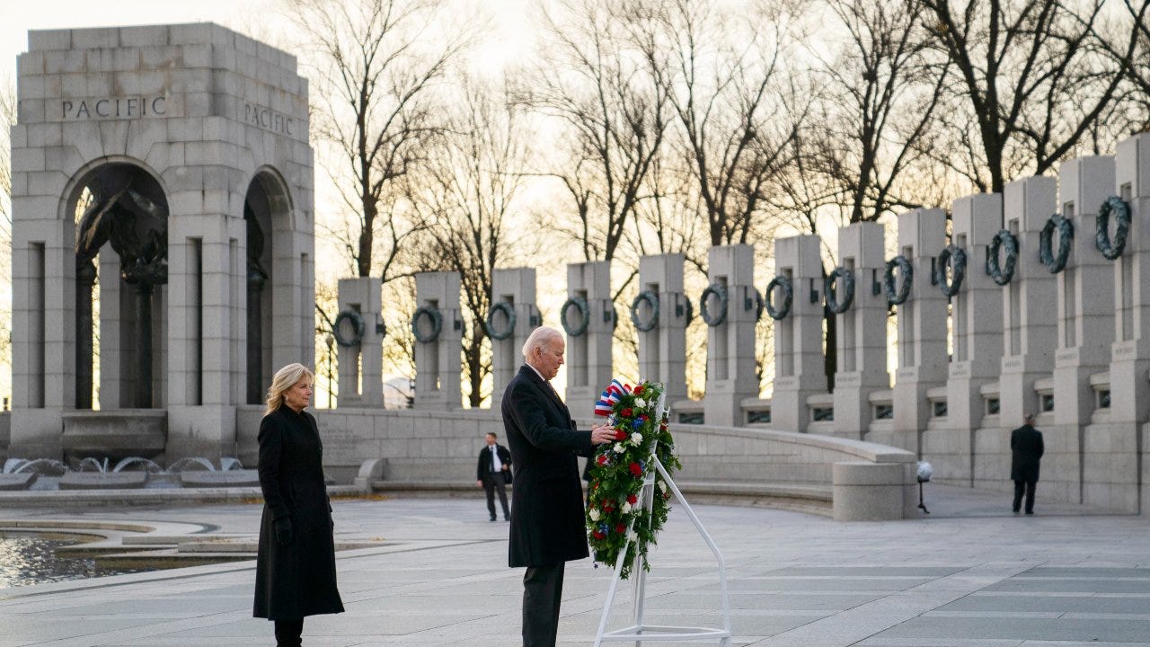 Bidens honor Pearl Harbor's fallen in visit to WWII Memorial